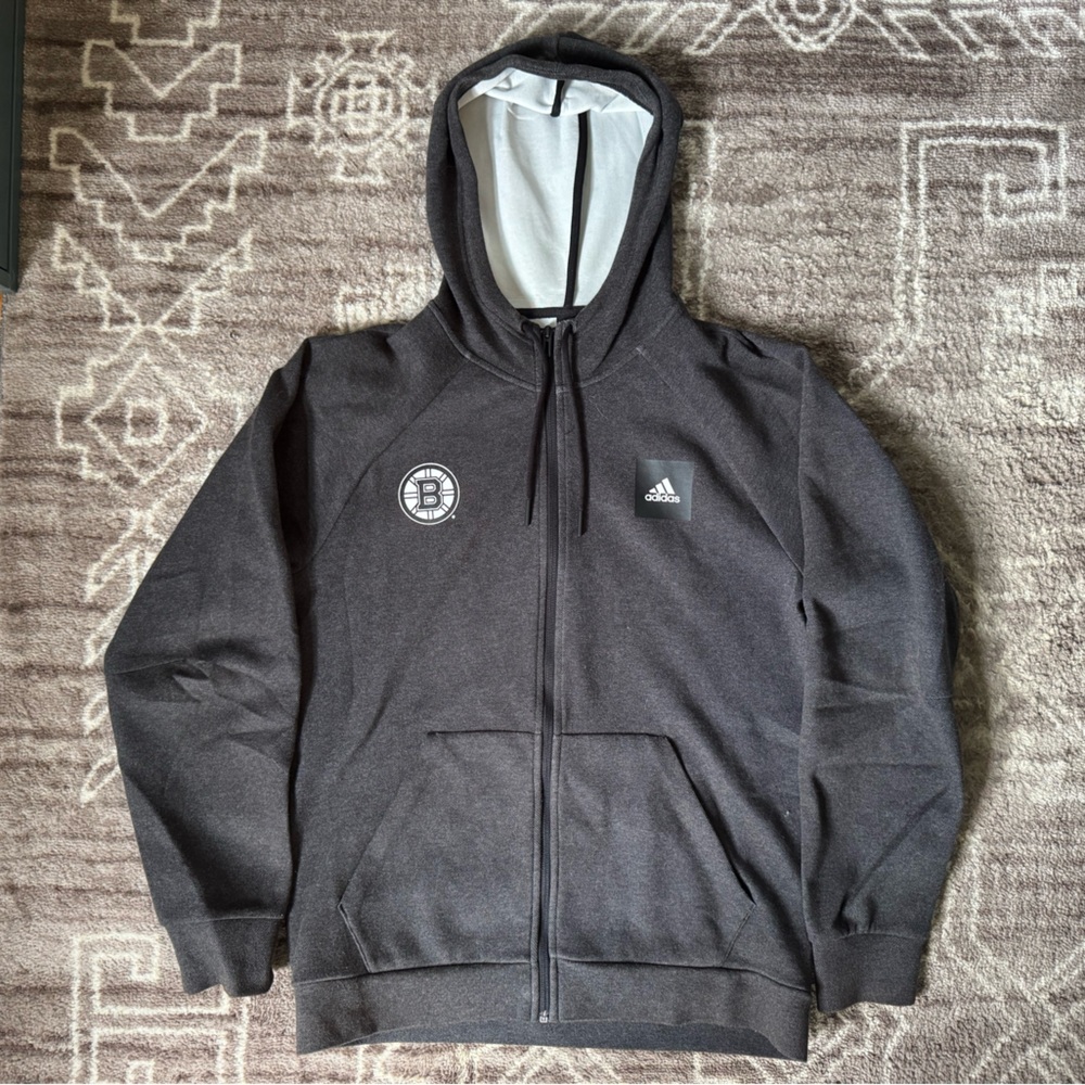 Adidas Boston Bruins Full Zip Hoodie Charcoal Medium
